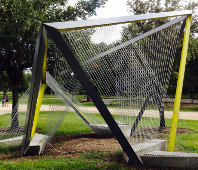 Decorative metal architectural structure on school grounds