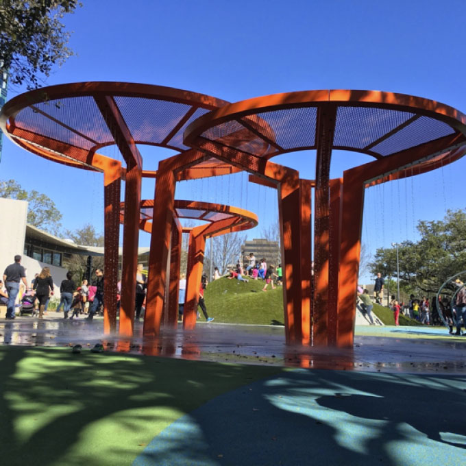 Levy Park orange ornamental play structure