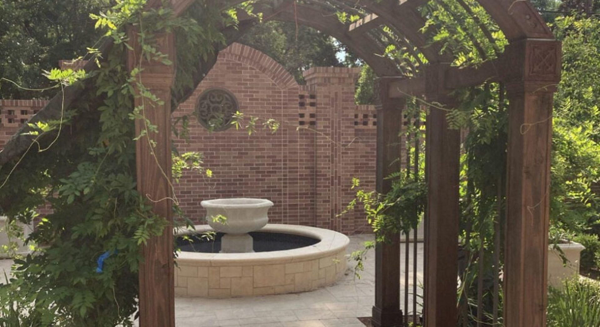 Distant shot of custom fabricated pavilion at Hill at Sims Park