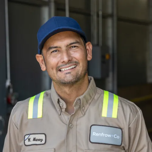 Portrait of Wilson Munoz, Finishing Manager at Renfrow+Co, a leading fabrication company specializing in custom metal and woodwork in Houston, Texas Portrait of Wilson Munoz, Finishing Manager at Renfrow+Co, a leading fabrication company specializing in custom metal and woodwork in Houston, Texas
