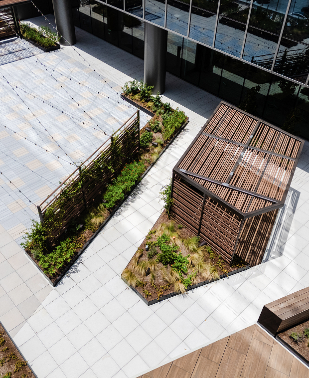 Custom pavilion with composite slat infill fabricated by Renfrow+Co Custom pavilion with composite slat infill fabricated by Renfrow+Co